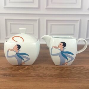 NEW VTG Studio Nova Art Deco "Bianca" Lidded Sugar Dish and Creamer